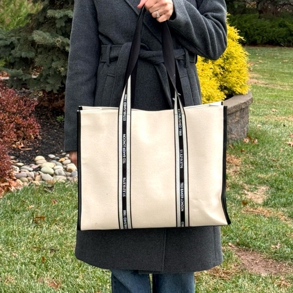 New Ted Baker Georjea Canvas Large Weekender Tote in Natural with Leather Trim - Picture 3 of 12